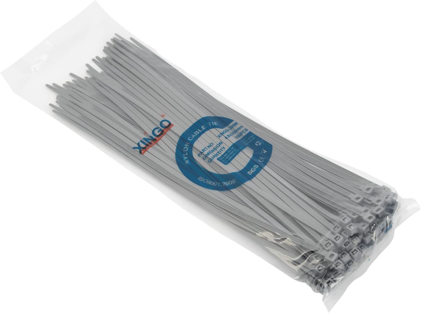 XINGO 100PCS Cable Zip Ties Heavy Duty, Premium Nylon Plastic Wire Ties with 50 Pounds Tensile Strength, Self-Locking Black Nylon Zip Ties for Indoor and Outdoor (12 inch, Silver)