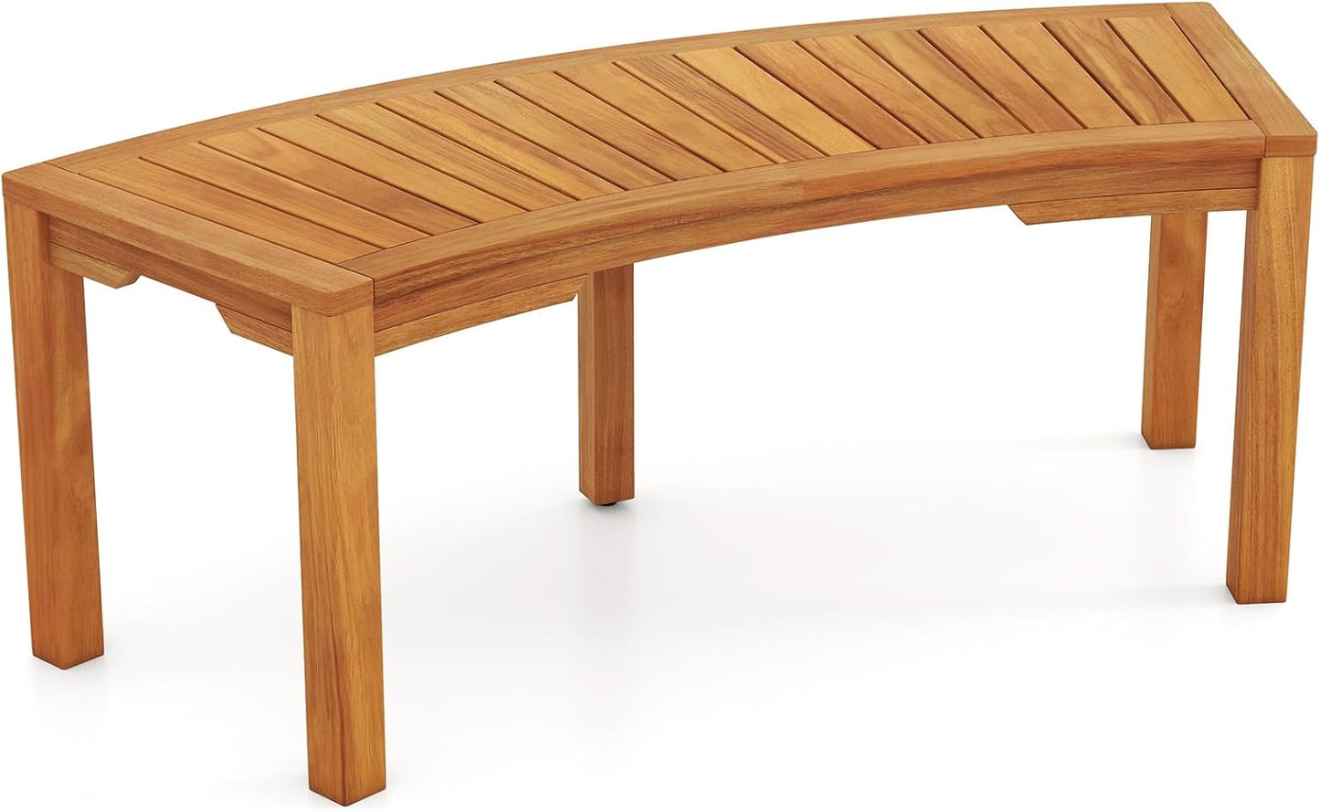 Tangkula Outdoor Curved Bench, Acacia Wood Fire Pit Bench w/Slatted Seat, Patio Backless 2-Person Seating for Porch, Yard, Garden, 800 LBS Max Load, Oil Painted (1, 45")