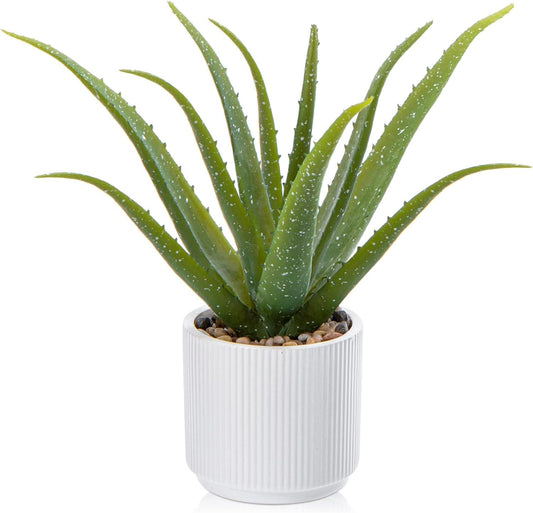 Artificial Succulent Aloe Plants 13 Inch Large Faux Succulents with Ceramic Pot Fake Aloe Potted Plant for Home Indoor Bathroom Table Bedroom Shelf Office Decor