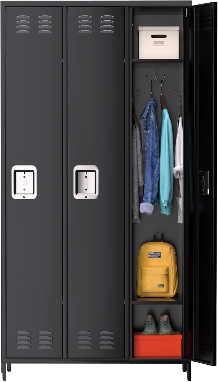3-Door Metal Locker with Lock, 71”H Metal lockers for Employees, Multi-Use Storage Locker for Employees, School, Office, Gym, Home, Garage, Industrial - Assembly Required