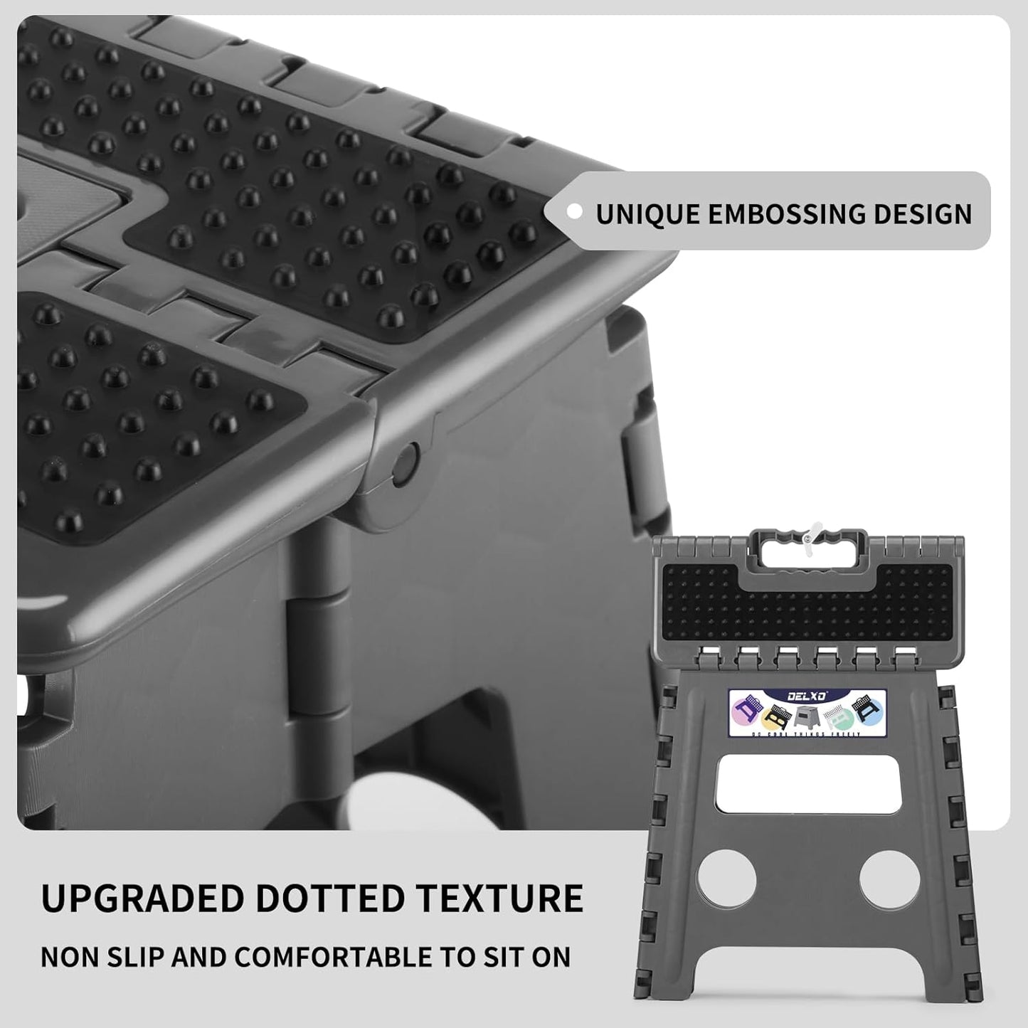 Delxo Folding Step Stool 13 inch Height Heavy Duty Foldable Step Stools for Adults and Kids,Kitchen Small Collapsible Fold Up Stepping Stool 1 Pack in Grey Dotted Texture