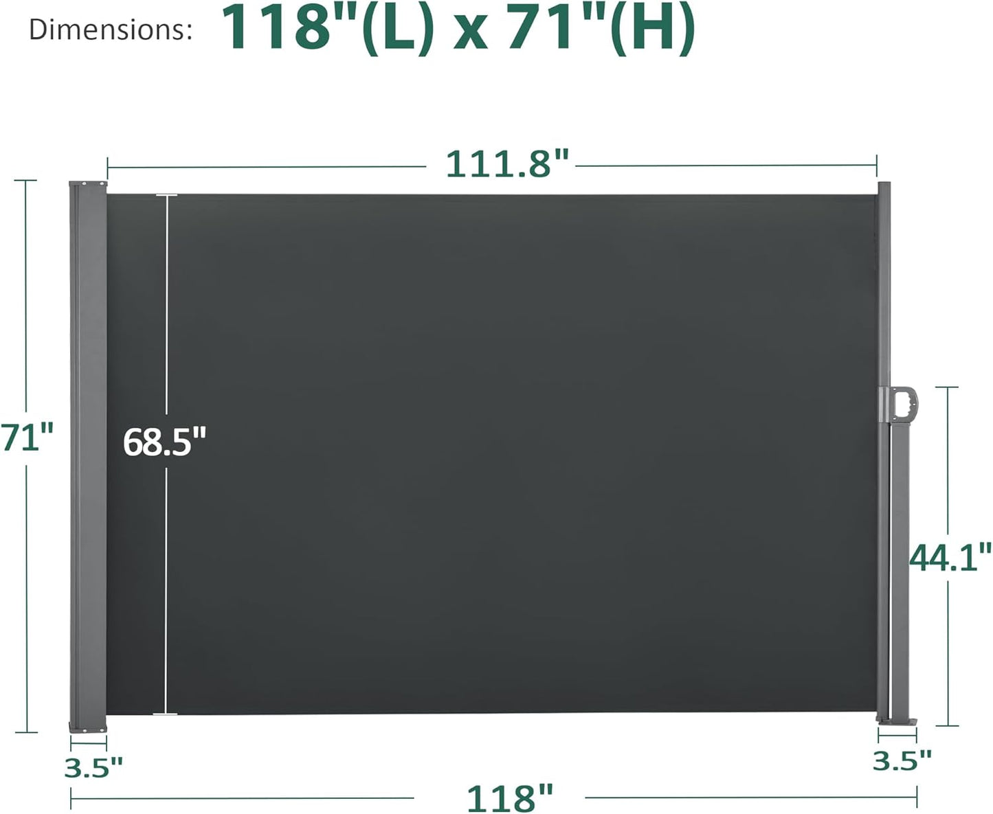 Macrout Retractable Side Awning for Patio & Balcony – Waterproof UV-Resistant Outdoor Privacy Screen, Folding Wind Block for Deck, Porch, Garden (Dark Grey, 118" x 71")