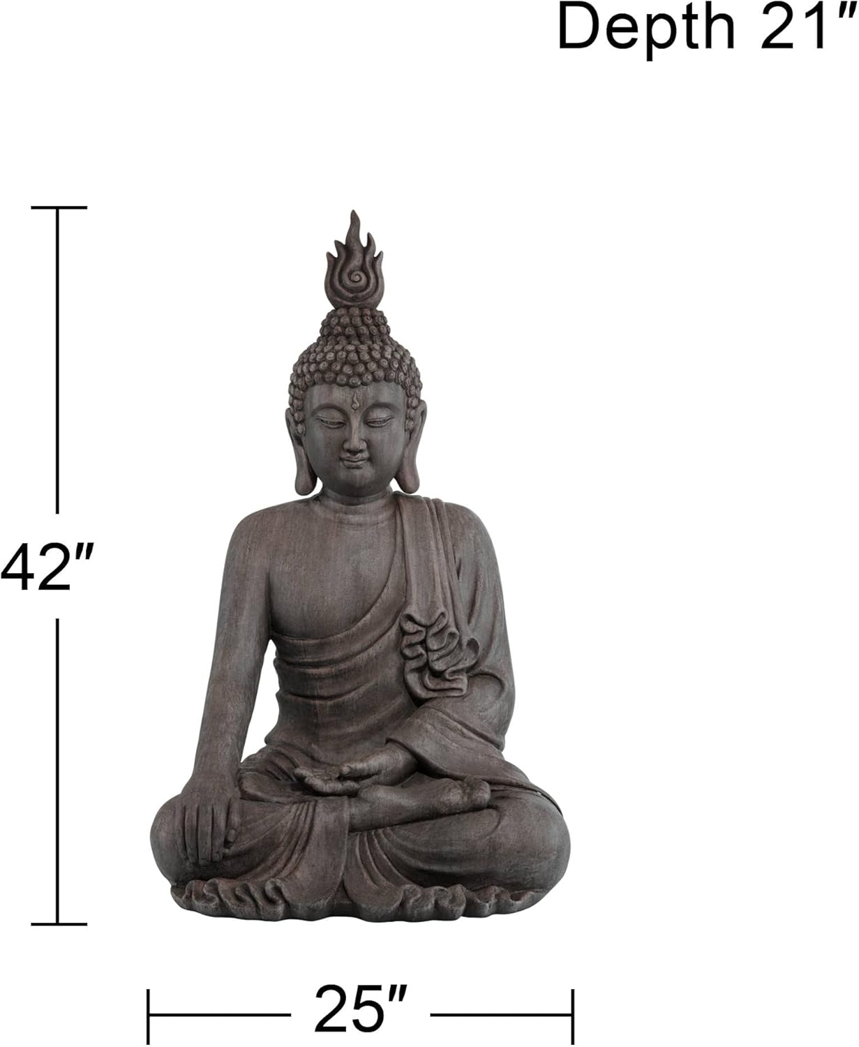 John Timberland Large Tall Sitting Buddha Statue Sculpture Zen Asian Japanese Garden Decor Indoor Outdoor Front Porch Patio Yard Outside Home Balcony House Lawn Stone Gray Finish Resin 42" High