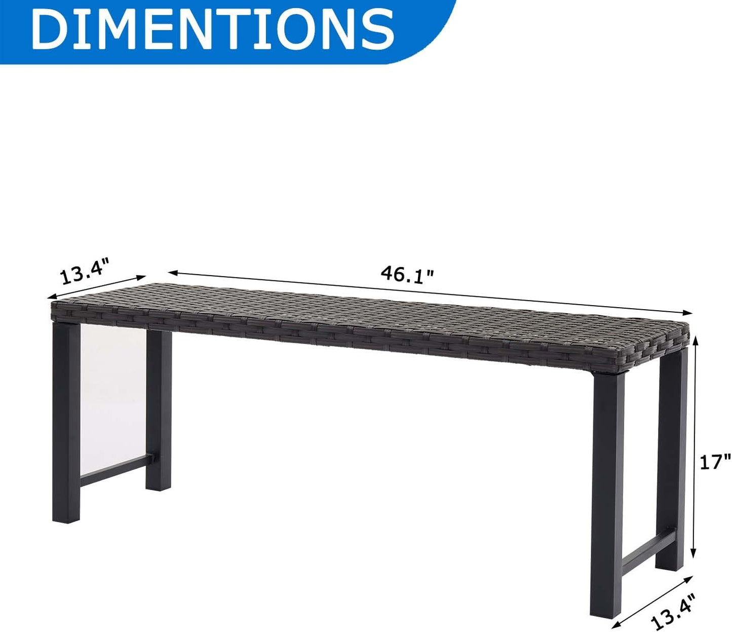 46" Outdoor Rattan Backless Bench, All-Weather Patio Garden Bench for Backyard, Porch, or Lawn, Durable Steel Bench for Outdoor Spaces