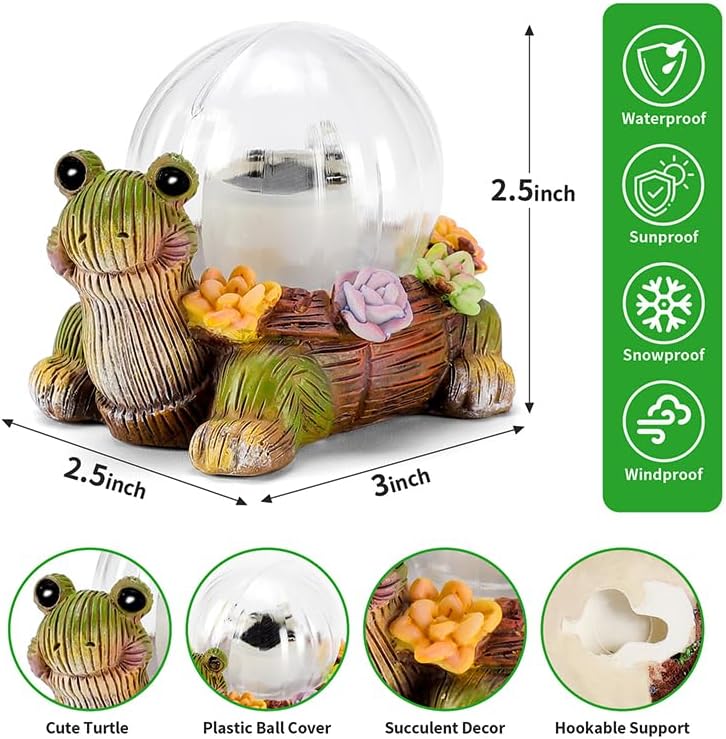 Solar Mini Turtle Garden Statue Lights for Outdoor Decor with Cracked Glass LED Figurine Lighting Resin Succulent Tortoise Decorations for Patio Lawn Yard Home Housewarming Mom Wowen Gifts