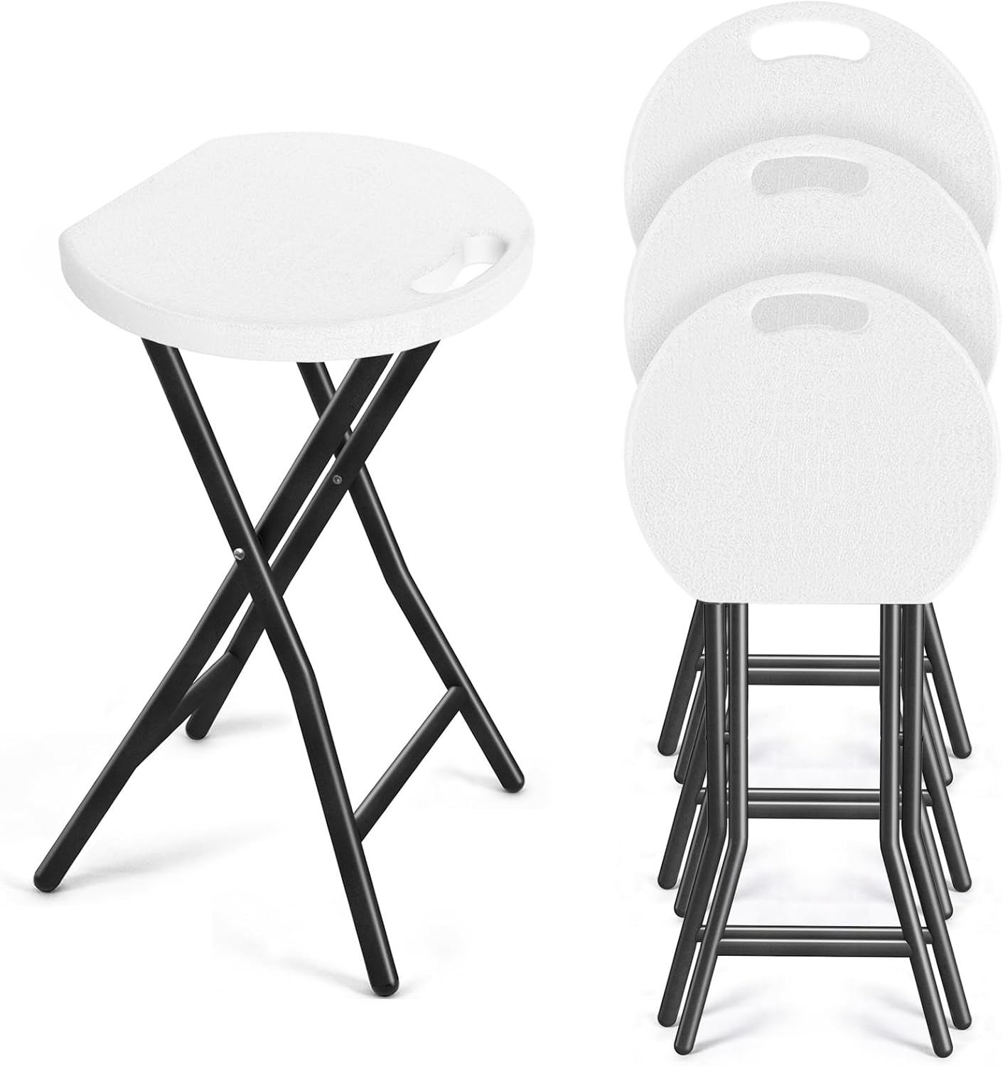 TAVR Furniture Portable Folding Chair with Handle, Heavy Duty Round Fold Stool Chair with 500lbs Capacity for Adults, 18 Inch Foldable Stool for Dorm, Kitchen, Vanity, Church and Outdoor use