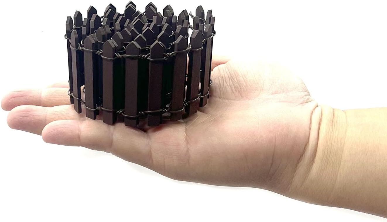 35 Inches Mini Fairy Garden Fence DIY Small Wood Decorative Picket Fence Micro Landscape Miniature Ornaments for Dollhouse, Crafts, Diorama Project, Plant Pot (Brown(2 PCS))