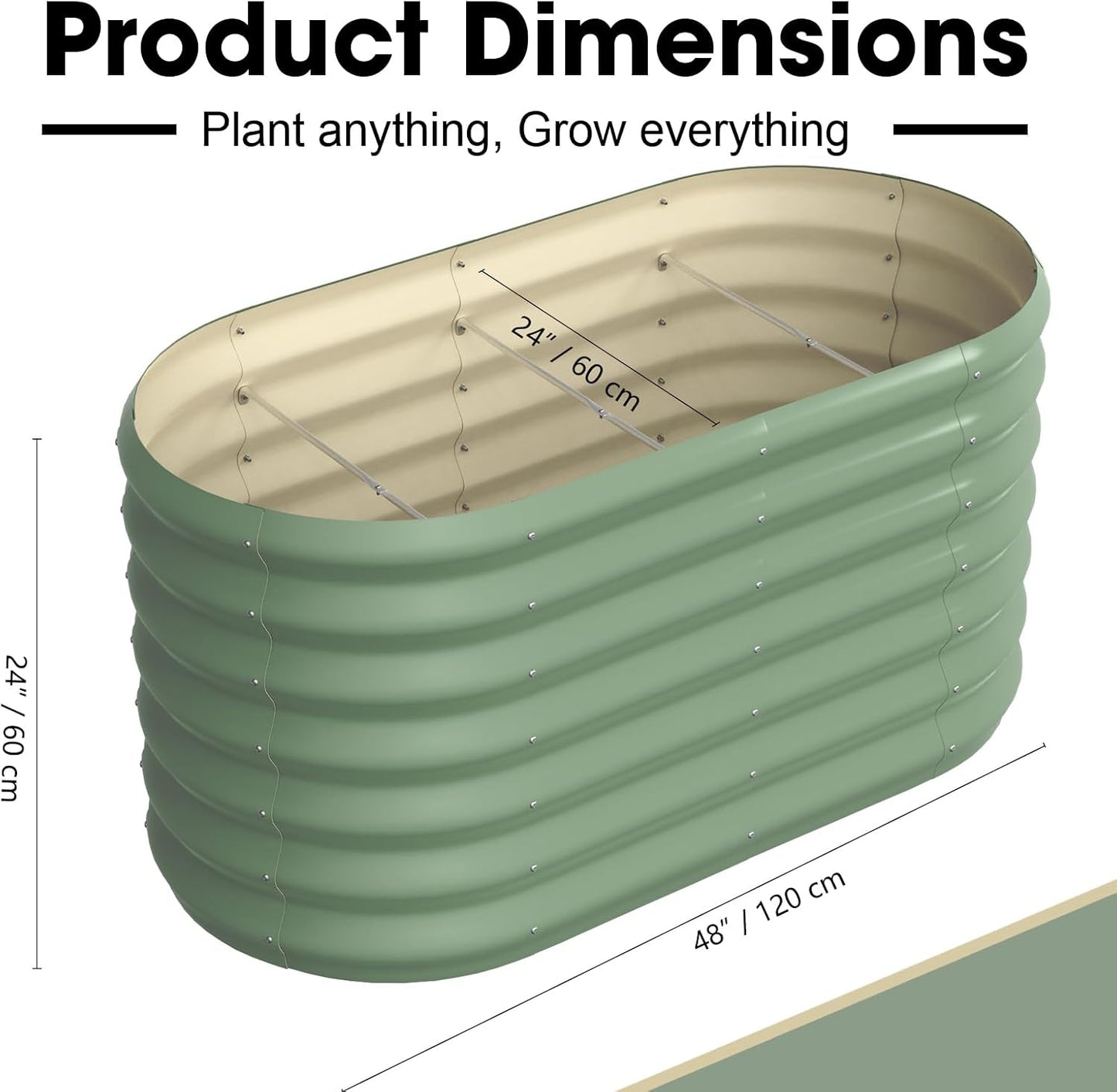 4x2x2ft Oval Galvanized Raised Garden Bed Kits Outdoor Large Metal Modular Planter Box 9-in-1 Raised Beds for Gardening,Vegetables,Fruits,Flowers & Herbs (Green)