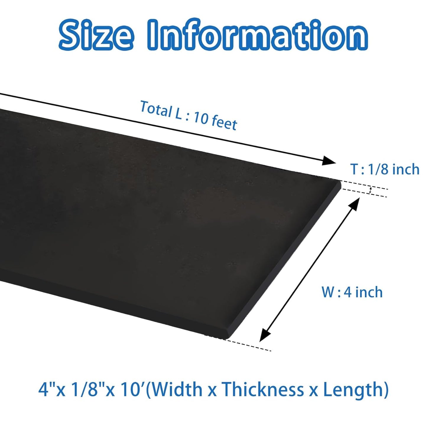 Black Adhesive Rubber Strip, 1/8 (.125)" Thick X 4" Wide X 10'Long, Solid Rubber Roll with Self Adhesive for Anti-Slip, Anti-Vibration, DIY Gaskets, Crafts, Sealing, Supports, Protection