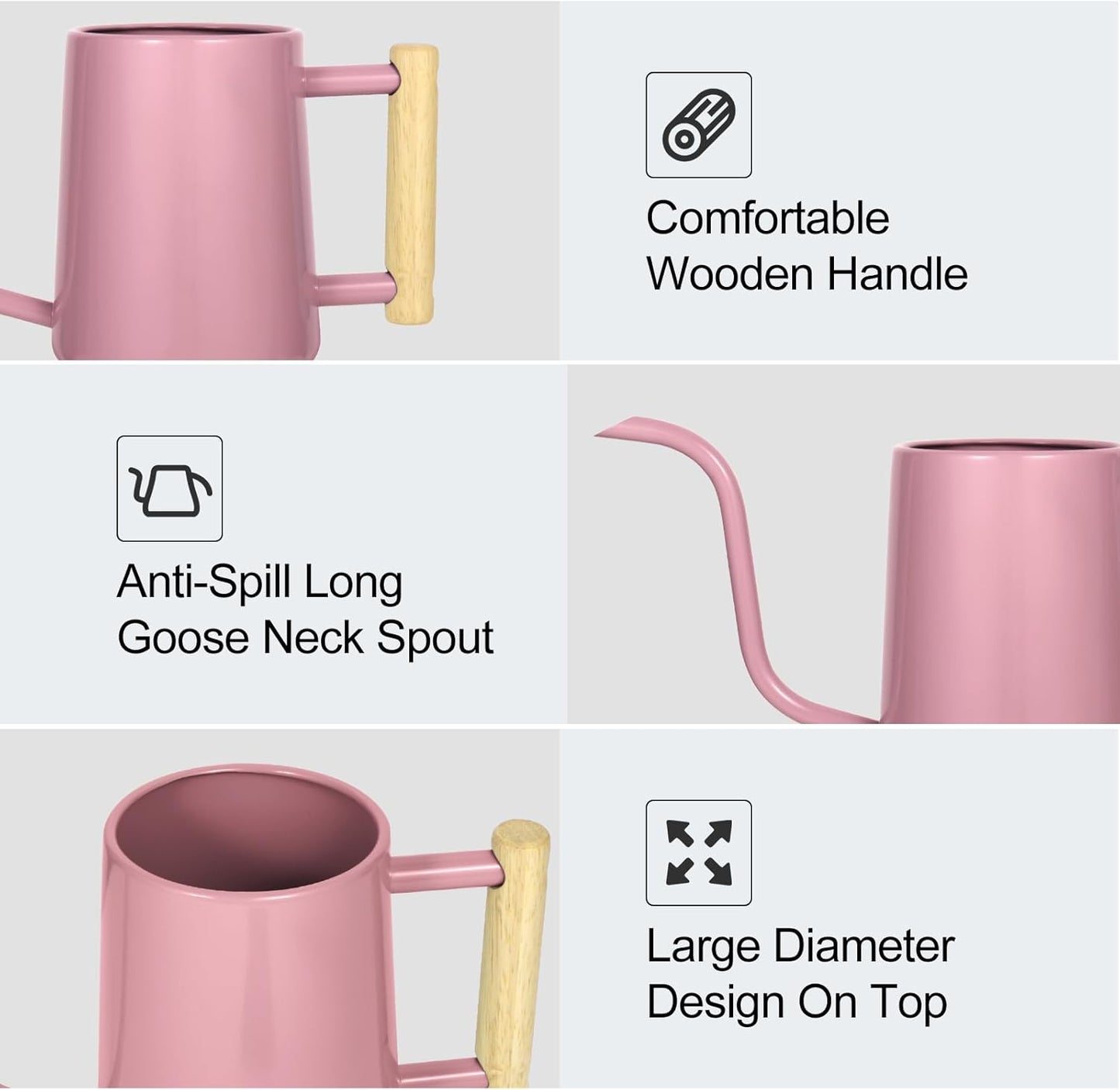 Watering Can Indoor Plants, 35 oz/1000 ml Metal Stainless Steel Watering Can Pot with Long Spout for Indoor House Plants Bonsai Outdoor Garden Flower Decorative (Pink)