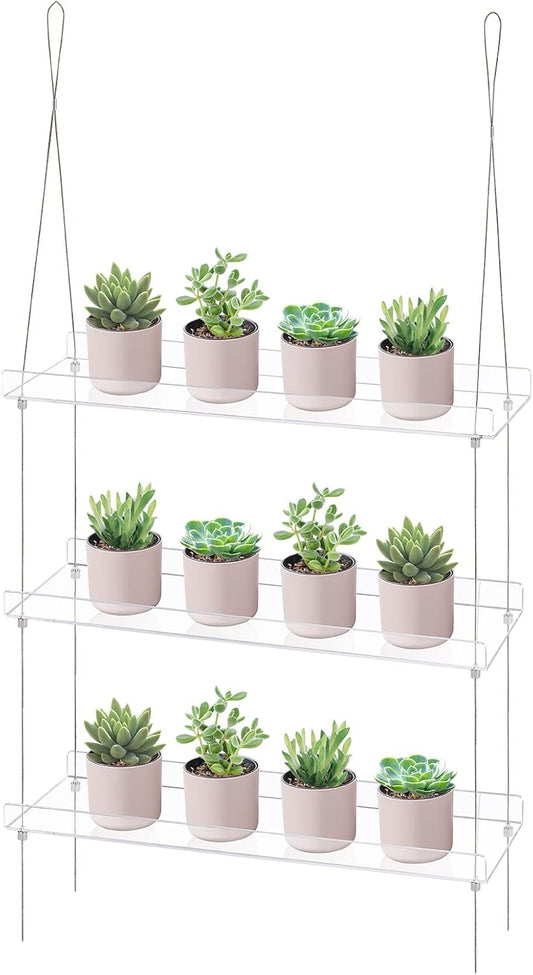 Sumerflos 3-Tier Acrylic Window Boxes Plant Shelves for Windows, Acrylic Hanging Window Plant Shelves, Indoor Windows Wall Hanging Plant Stand Flower Display Shelves