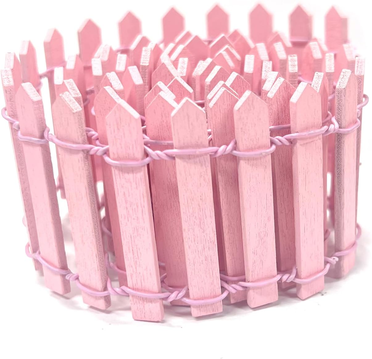 35 Inches Mini Fairy Garden Fence DIY Small Wood Decorative Picket Fence Micro Landscape Miniature Ornaments for Dollhouse, Crafts, Diorama Project, Plant Pot, Pink