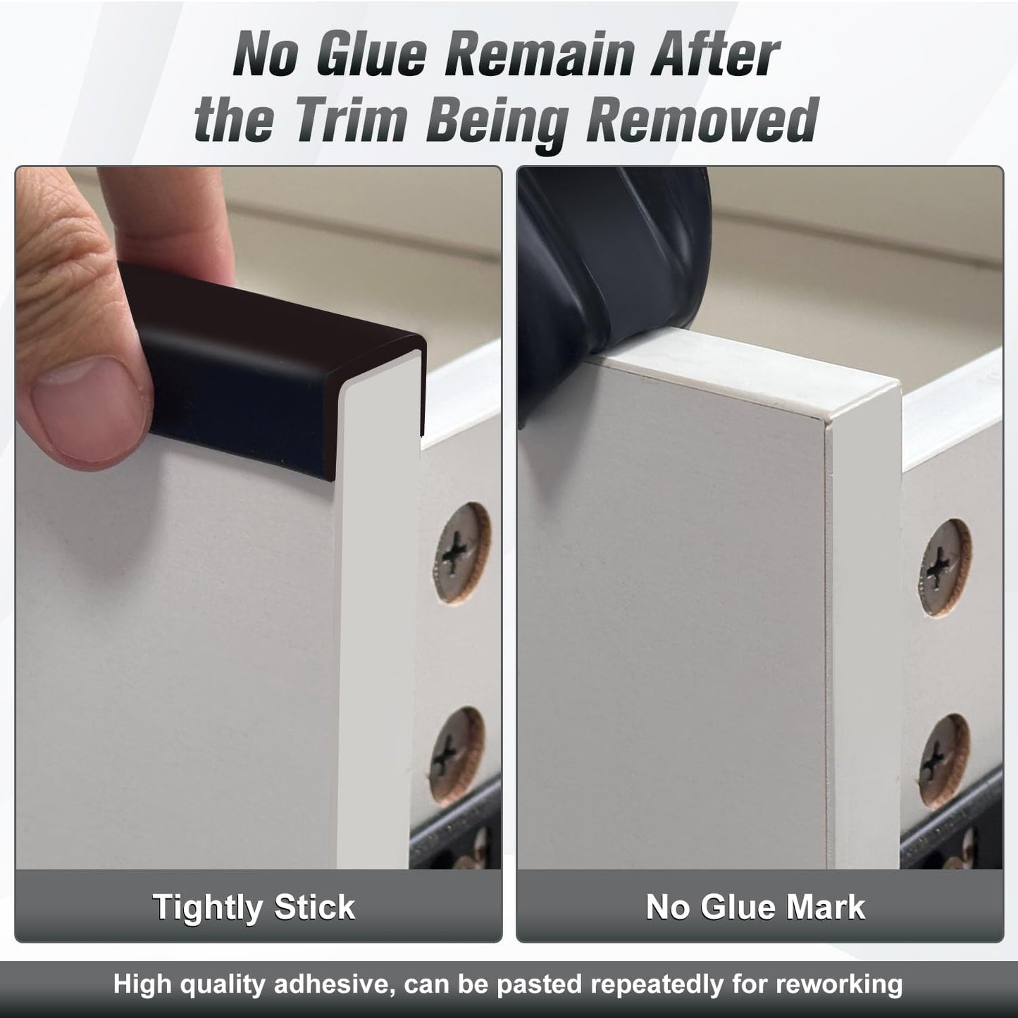 Rubber Edge Trim, 1-3/4 inch Wide U Channel Edge Trim, Big Size U Shaped Trim, Self Adhesive Edge Banding for Plywood, Woods, Doors, Shelf, Cabinet, Countertop, Length 20Ft, Black Gloss Finish