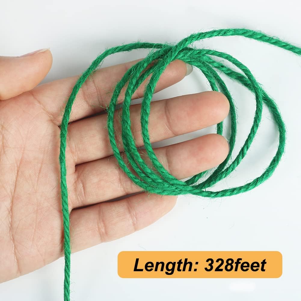 Tenn Well Jute Garden Twine, 328 Feet 3mm Heavy Duty Tomato Twine, Green Plant Ties for Gardening, Climbing Plants, Vegetables, Crafting