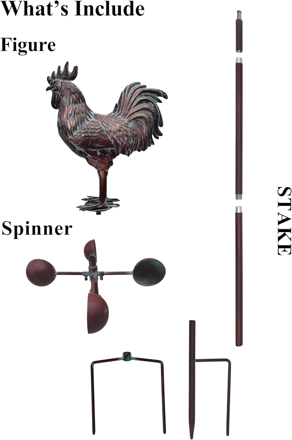 Metal Garden Rooster Yard Decor,79" Copper Wind Sculptures & Spinners,Large Outdoor Chicken Decor,Metal Kinetic Outdoor Chicken Wind Spinner for Yard and Garden,Yard Art for Patio,Lawn,Farm