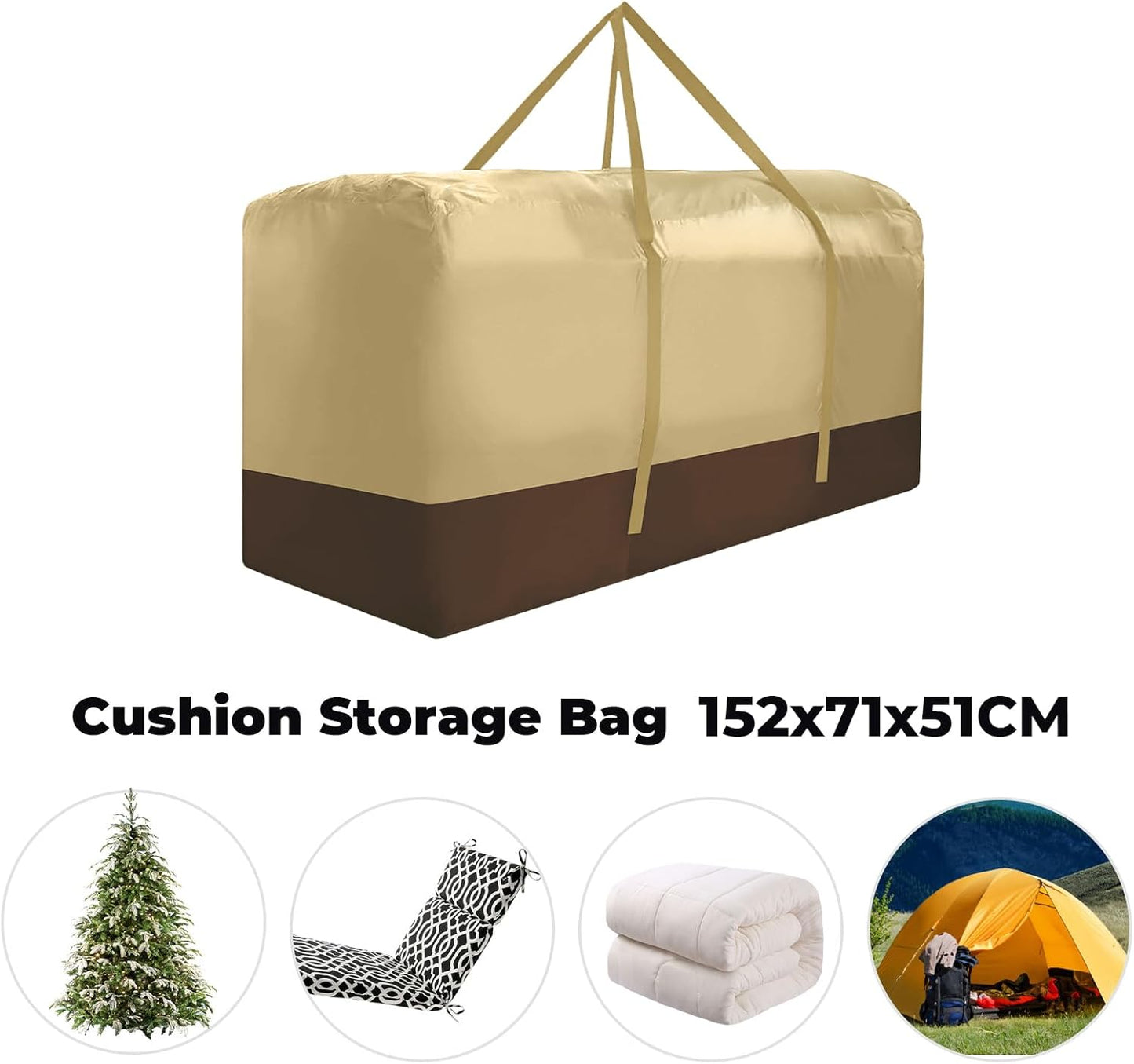 Extra Large 420D Oxford Waterproof Dust Proof Outdoor Zippered Patio Cushion Storage Bag - 2 Pack (Beige)