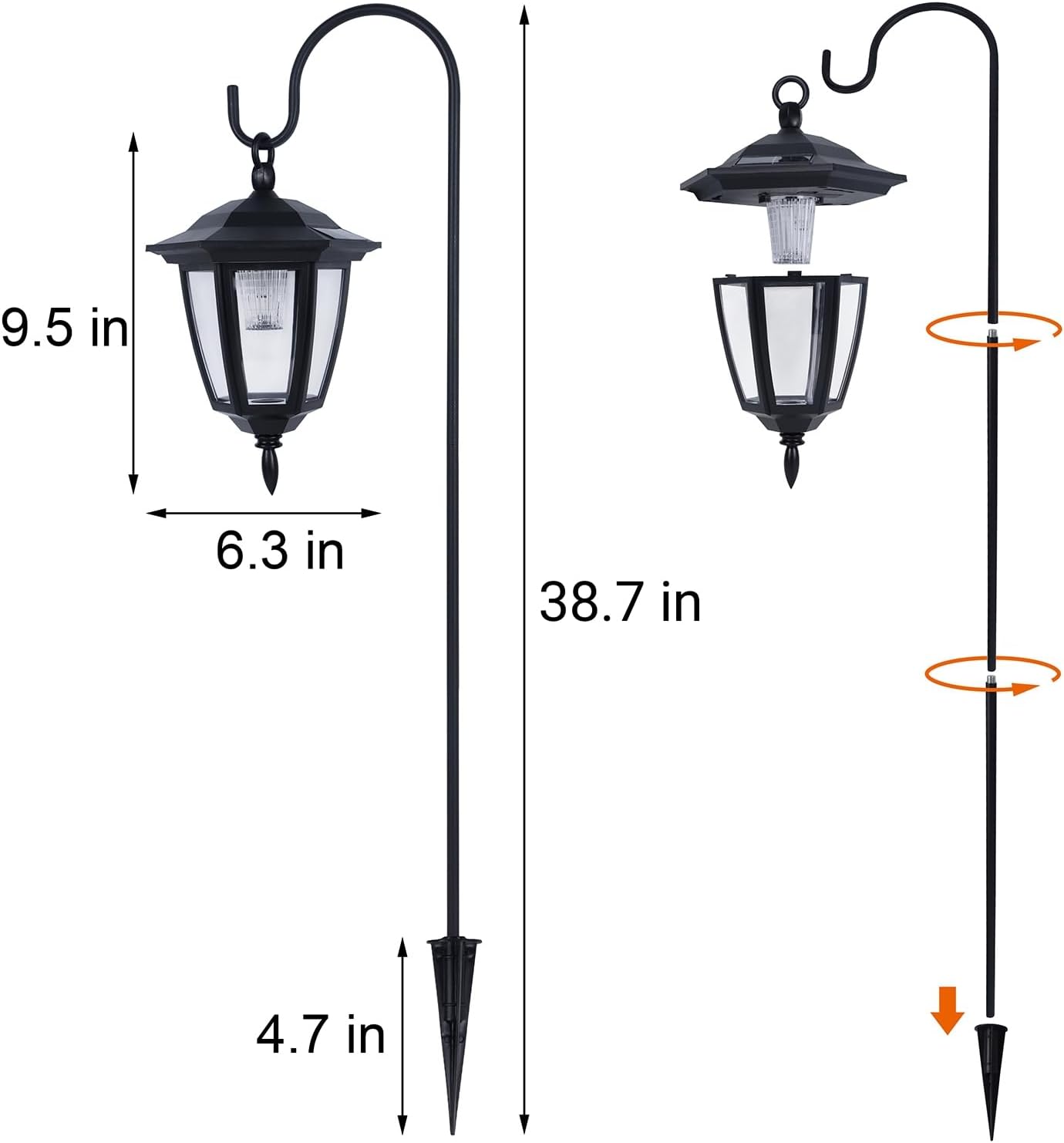 Dynaming 2 Pack Solar Hanging Lights Outdoor, Solar Powered Garden Decorative Lanterns with 2 x 38 Inch Shepherd Hooks, Waterproof Landscape Lighting for Lawn Patio Yard Pathway Driveway, Warm White