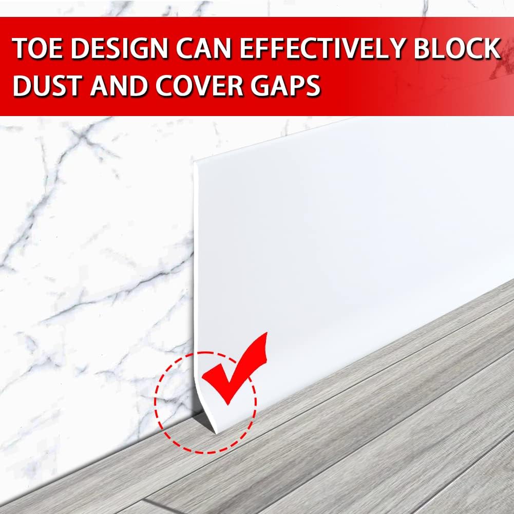 Vinyl Wall Base Baseboard Molding Trim 6" Flexible Self Adhesive Rubber Wall Base Moulding Trim Peel and Stick Design, 6 Inch x 20 Feet, White