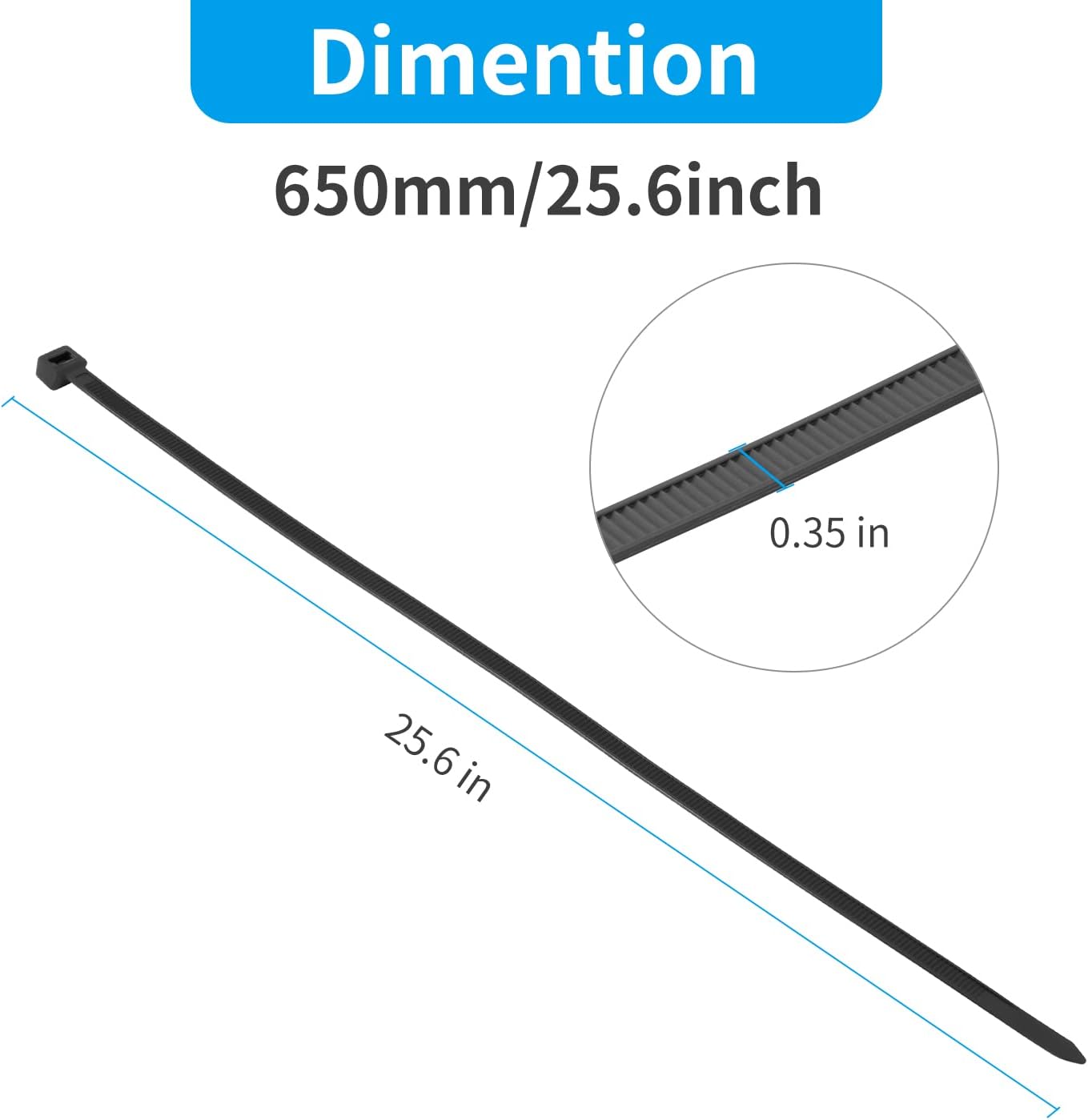 XINGO 26 inch White Zip Ties Heavy Duty 100 Pack, 200 lbs Ultra Strong Plastic Wire Ties, Large Cable Ties Extra Long Tie Wraps, Indoor and Outdoor UV Resistant