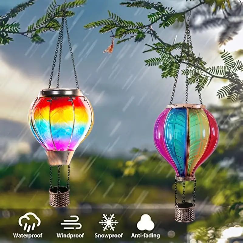 Hot Air Balloon Solar Light Simulated Flame Effect Waterproof Flickering Flame Chandelier for Garden