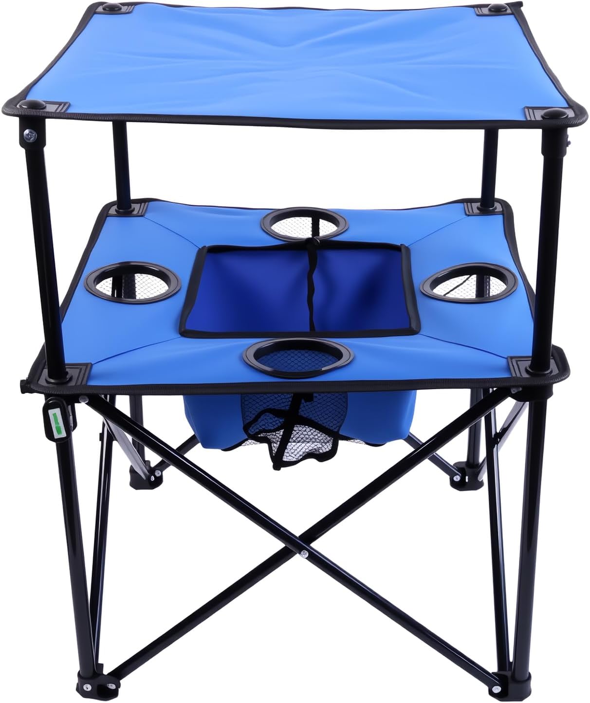 Portable Folding Camping Table with Cup Holders – Lightweight & Compact 2-Tier Outdoor Table with Storage, Ideal for Card Games, Snacks, Picnic, Tailgating & Camping (Blue + Black)