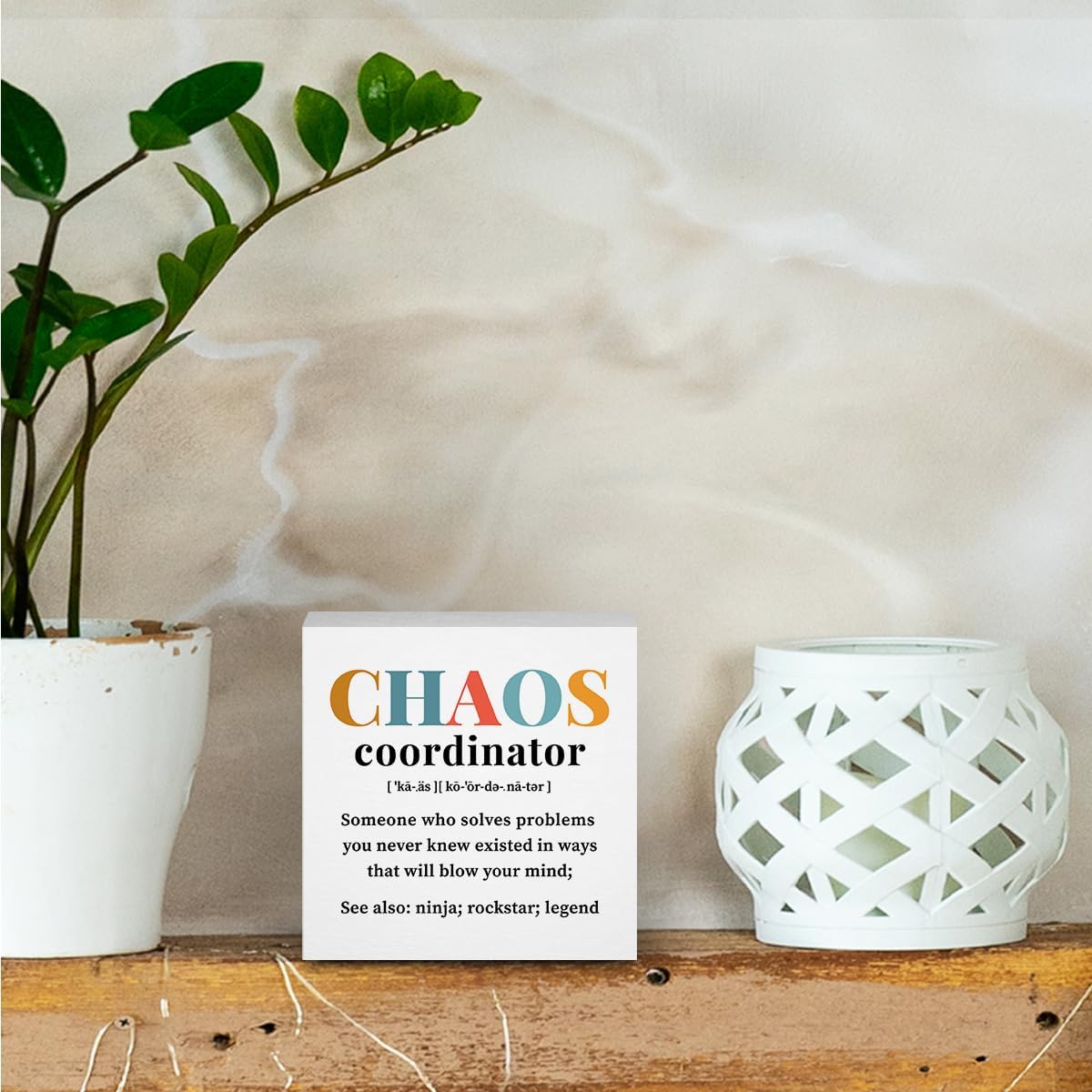 Chaos Coordinator Gifts Office Decor Wooden Box Sign, Administrative Professional Day Gifts Thank You Gifts for Boss Coworker Teacher Nurse Decorative Office Desk Accessories Table Shelf Plaque Sign