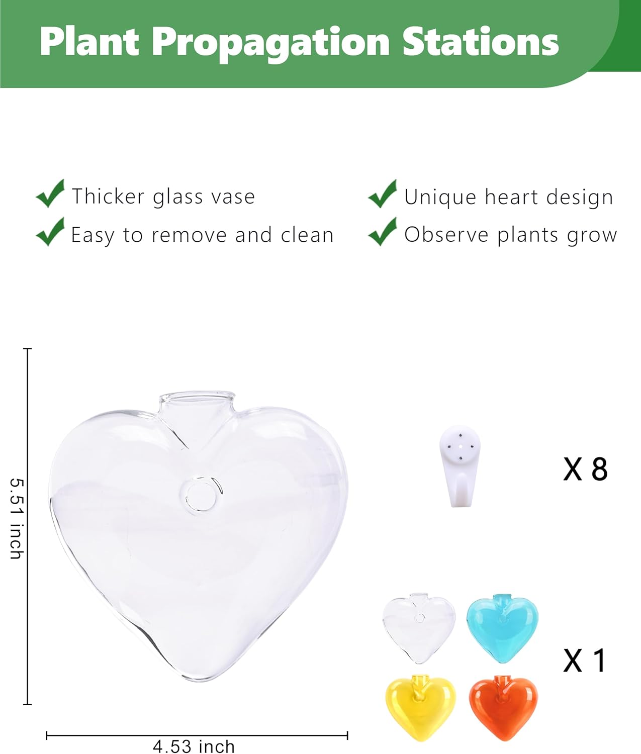 Nacome Wall Hanging Glass Planter Terrarium Plant Propagation Station, 4 Pack Heart Shape Vase for Hydroponic Home Office Garden Decor,Unique Gardening Gifts for Plant Lovers Women Mom(Colored)