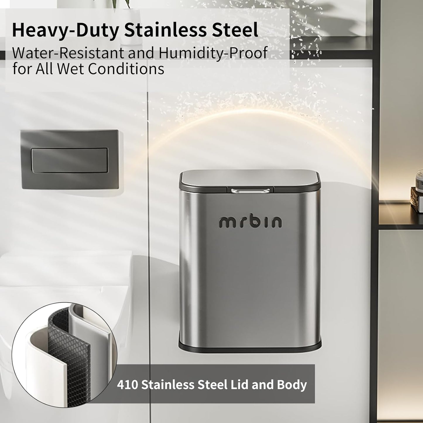 MRBIN Kitchen Stainless Steel Compost Bin with Lid Countertop, 6l / 1.6gal Small Indoor Hanging Trash Can for Cabinet Door, Small Under Sink Food Scraps Garbage Pail, Eclipse-Grey