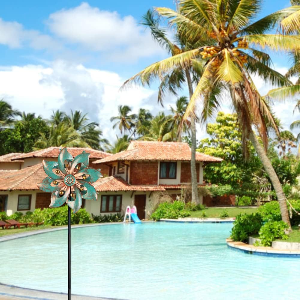 DREAMYSOUL Outdoor Wind Spinner 37 Inch, Metal Garden Wind Sculpture Bronze Wind Spinners for Patio Yard Lawn Decor