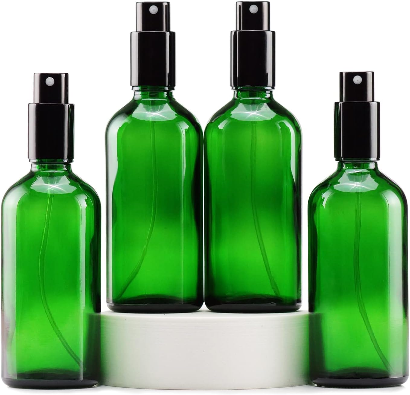 YIZHAO Green Glass Spray Bottles 4oz, with Small Fine Mist Spray, Metal Cap, Refillable for Essential Oil,Travel,Cleaning,Perfume,Aromatherapy,Makeup – 4 Pcs