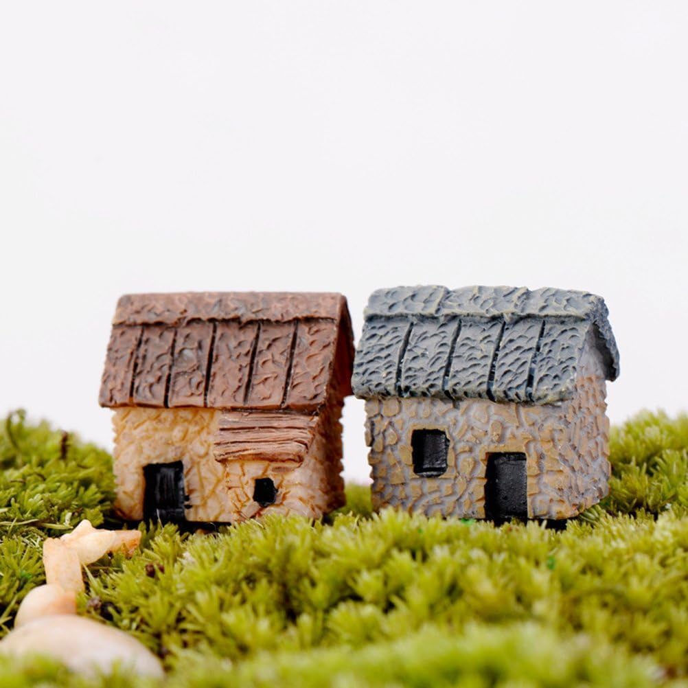 4 Pcs Miniature Fairy Garden Stone House Set - Resin Moss Cottage for Home & Outdoor Decor, Micro Village Thatched Huts, Bonsai Terrarium Crafts, Desk Ornaments for DIY Landscape