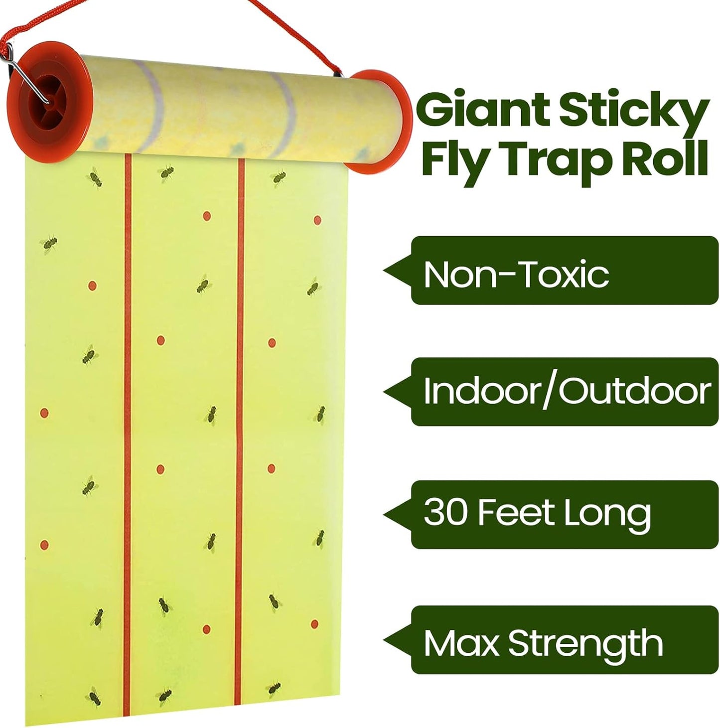 Qualirey 295 ft Giant Sticky Fly Traps, 30 Feet Fly Strips for Indoor Outdoor Hanging Flying Tapes Non Toxic Ribbon Fruit Gnat Killer for Mosquito Plants House Horse Stable (Fluorescent Green)