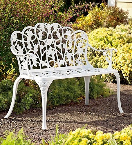 Plow & Hearth Weatherproof Grapevine Outdoor Bench | Holds Up to 300 lbs | Garden Patio Porch Park Deck | Metal | White