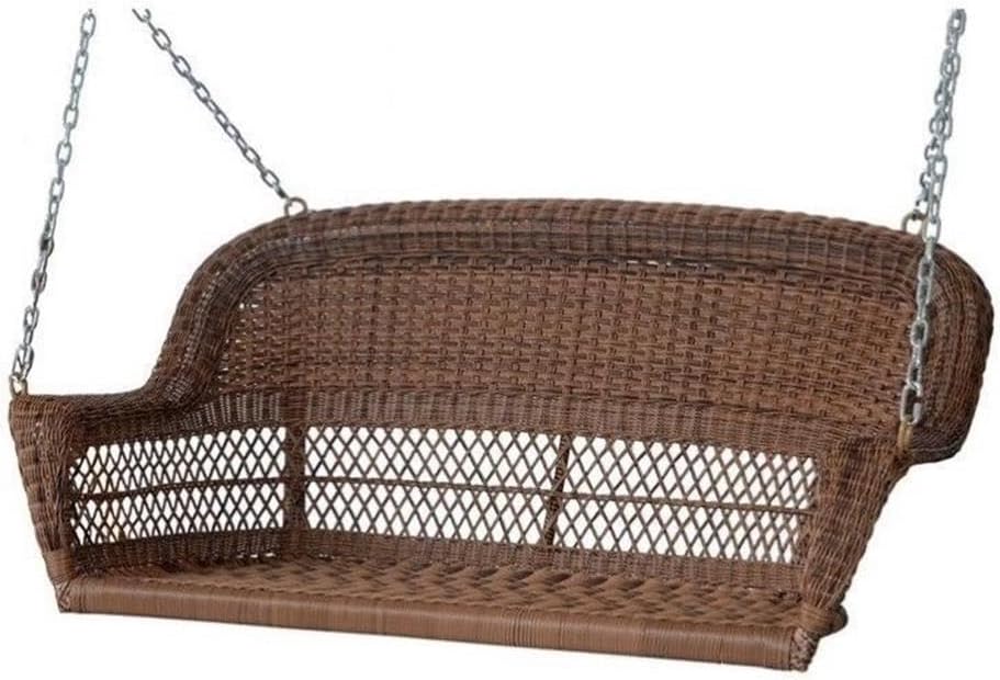 Pemberly Row Resin Wicker Porch Swing in Honey