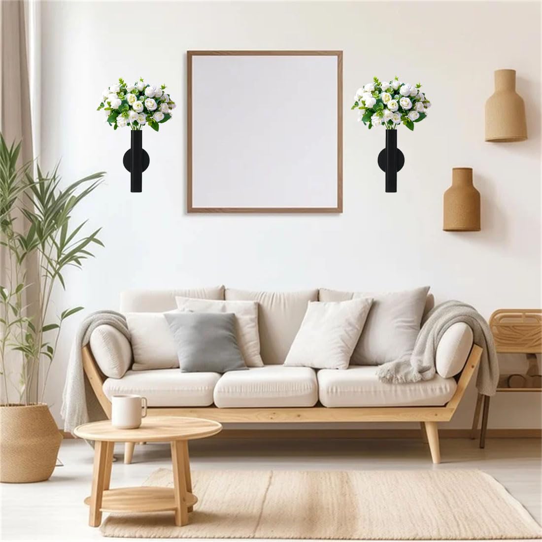 Self Adhesive Wall Vase Metal Tube Decoration Holder Used to Display Dried Flower, Faux Flowers, Fake Flowers, Also Suitable for Cemetery Memorial Decoration (1 Pcs Black)