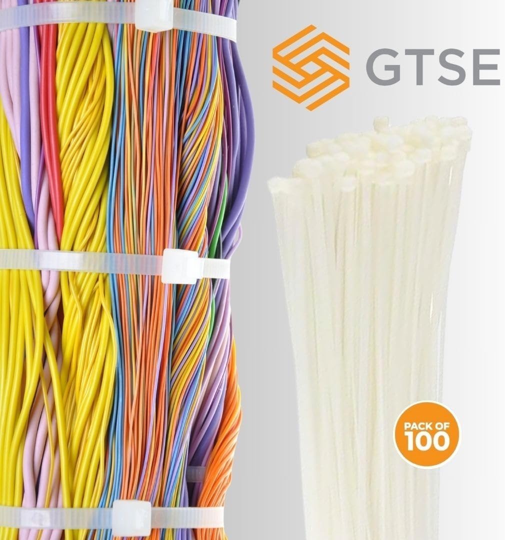 GTSE 12 Inch White/Clear Zip Ties, 100 Pack, 40lb Strength, UV Resistant Long Nylon Cable Ties, Self-Locking 12" Tie Wraps