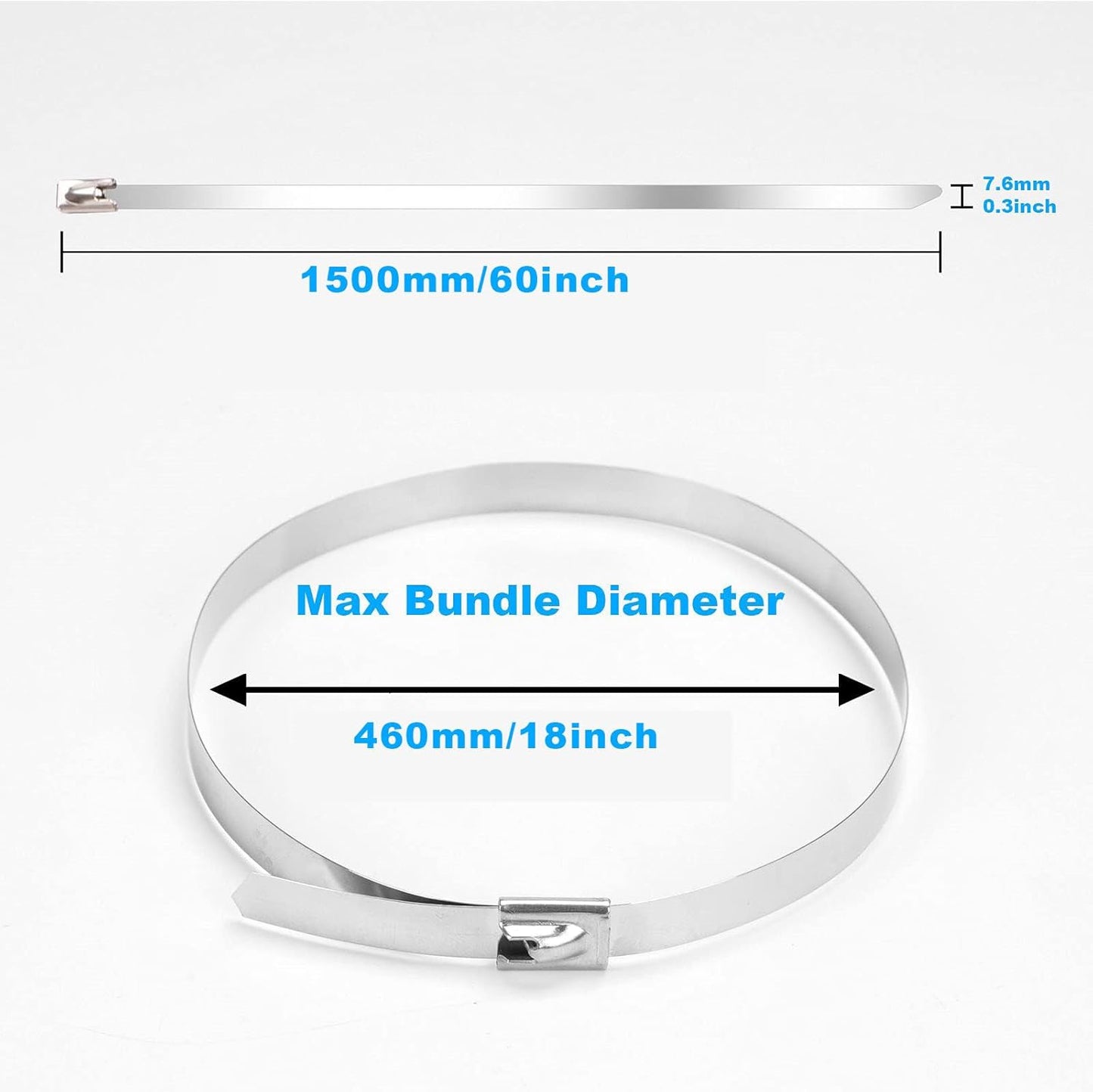 Metal Zip Ties 60In, 500Lb Extra Long Stainless Steel Cable Ties, Heavy Duty Self-Locking Strap Ties, Strength for Exhaust Wrap, Garden Ties, pipes, Outdoor UV Resistant Large Tie Wraps 30 Pcs