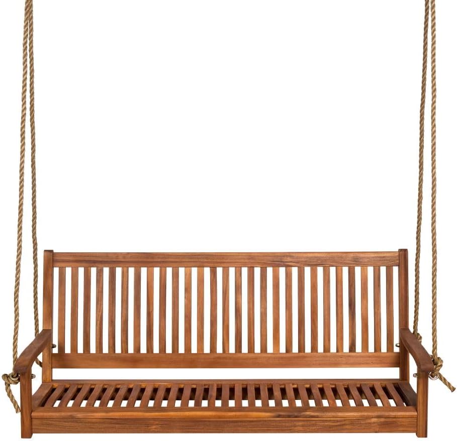 East Green Hayden 5 Foot Wooden Porch Swing in Natural Oil Finish - Outdoor Bench Swing Crafted from Naturally Weather-Resistant Acacia Wood