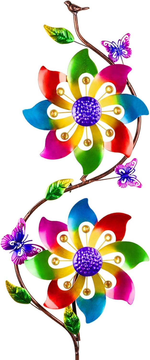 pearlstar Flower Wind Spinners Outdoor Metal Wind Sculpture Windmill Flower Pinwheel for Yard Lawn Patio Garden Decor