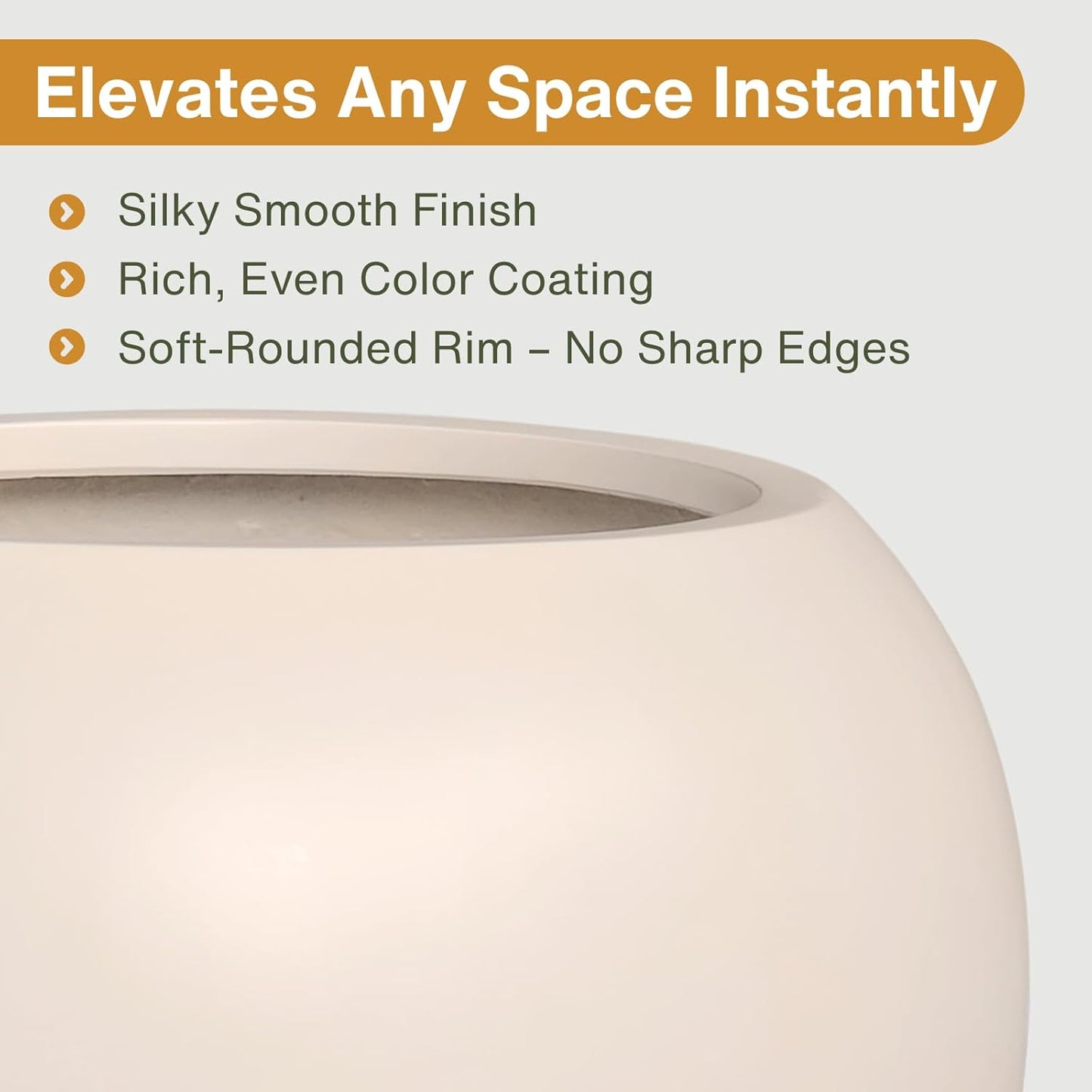 12.8" H x 16" D Globo Fiberstone Round Planter with Drainage Hole, Weather Resistant, Smooth Finish, Planters for Indoor Plants & Outdoor, 2 Extra Coco Mats (Kilim Beige, 10.7" Pot Opening)