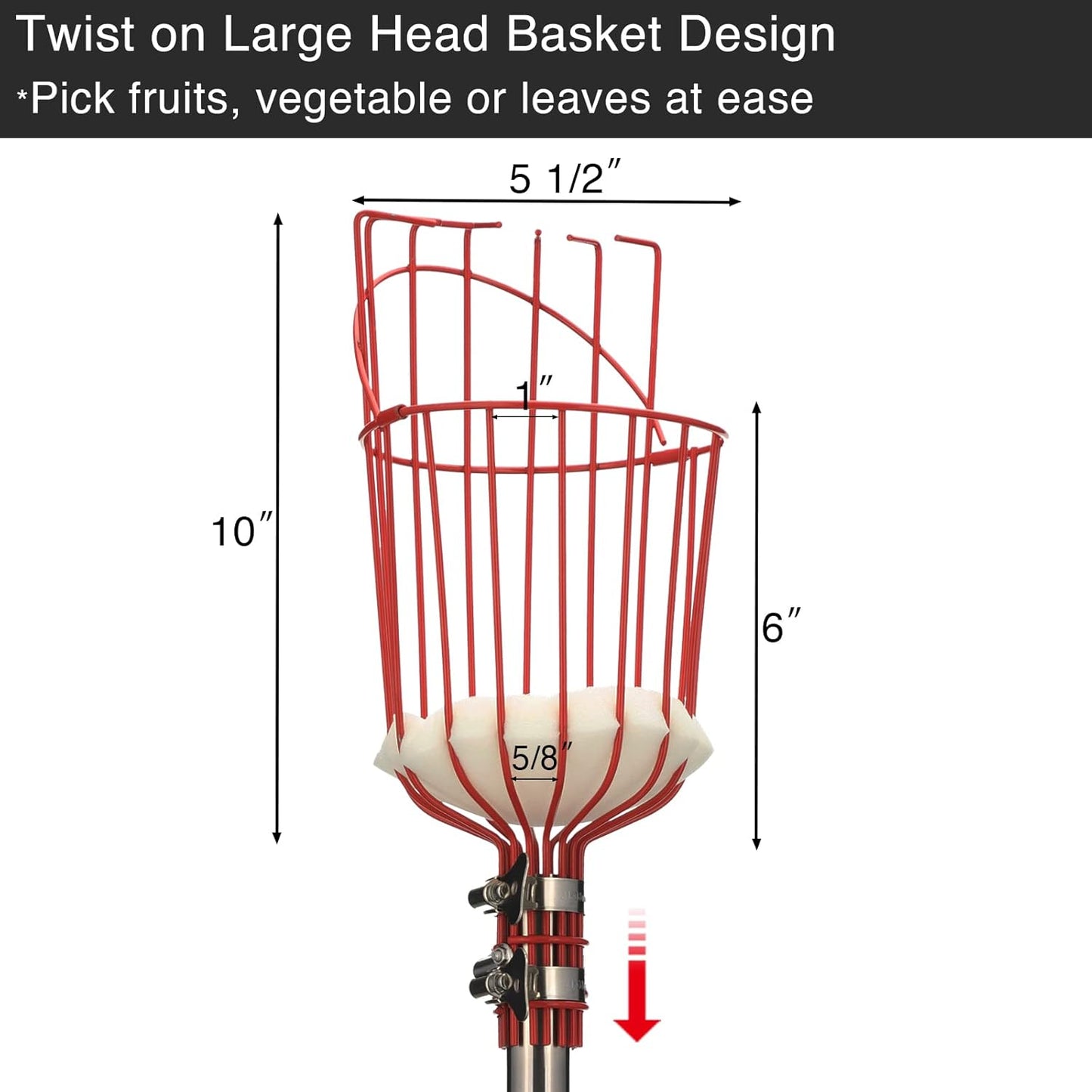 DonSail Pomelo Fruit Picker Pole Tool with Basket Telescoping Long Handle, 35-95 Inch Adjustable Orange Apple Picker Pole Tool with Basket for Avocado Acorn Lemon Pear Mango Tree Picker