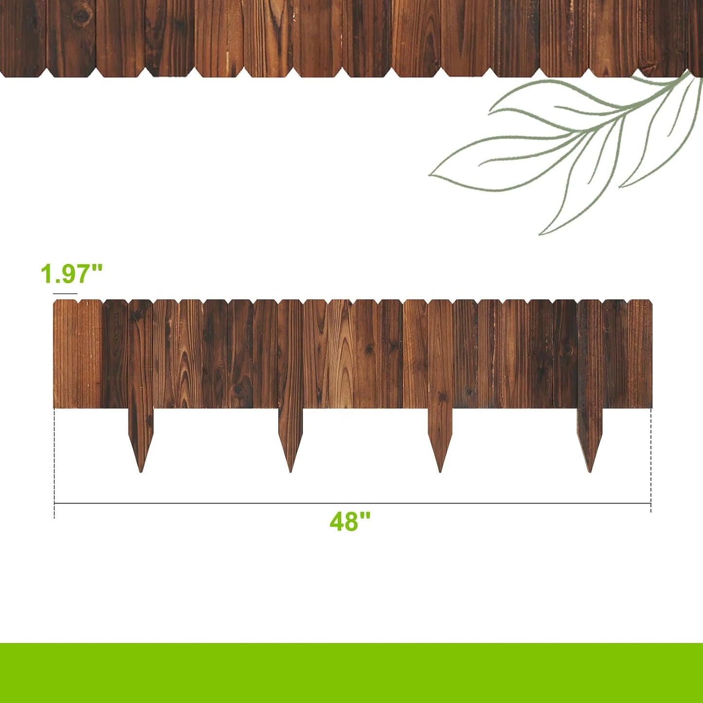 Wooden Garden Edging Border Wood Garden Fence Wooden Landscape Edging Decorative No-Dig Garden Edging Landscaping Lawn Edging Fence- 7.87”H x48”L（1 Pack）