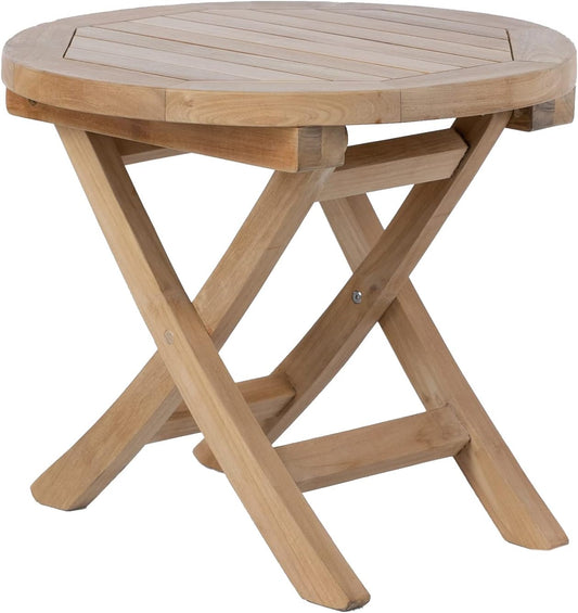 Teak Wood Folding 20”-Inch Outdoor Coffee Table - Perfect for Camping & Outdoor Entertaining - Ideal for Backyard, Front Porch, Balcony (Round)