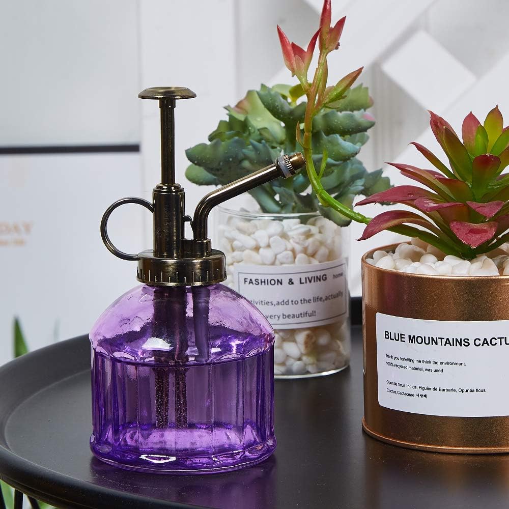Glass Plant Mister Spray Bottle, Vintage Plant Spritzer Sprayer Mister, Succulent Watering Bottle with Top Pump, Small Glass Watering Can for Indoor Outdoor Houseplant - Purple