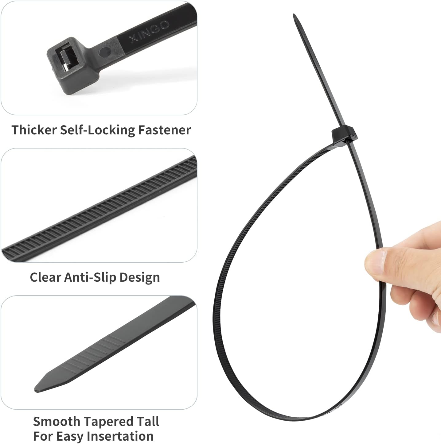 XINGO 20 inch Black Zip Ties Heavy Duty 40 PCS, 250 LBS Ultra Strong Plastic Wire Ties, Large Cable Ties Extra Long Tie Wraps, Indoor and Outdoor UV Resistant