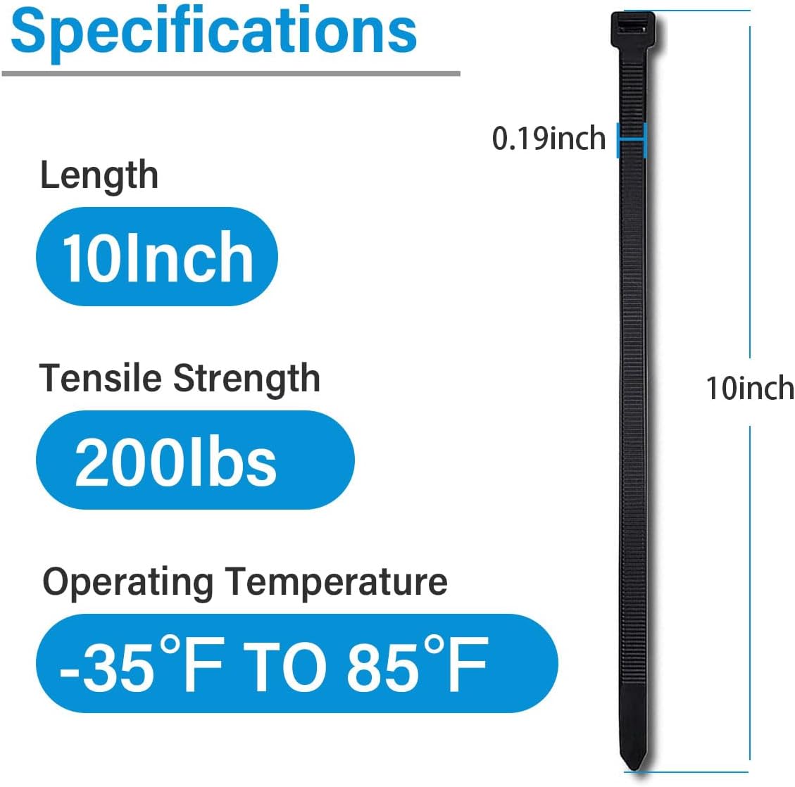 Zip Ties (100 Pack), Heavy Duty Cable Ties with 200 lbs Tensile Strength, Multi-Purpose Adjustable Black, UV Resistant Indoor and Outdoor Zip Ties for Home, Office