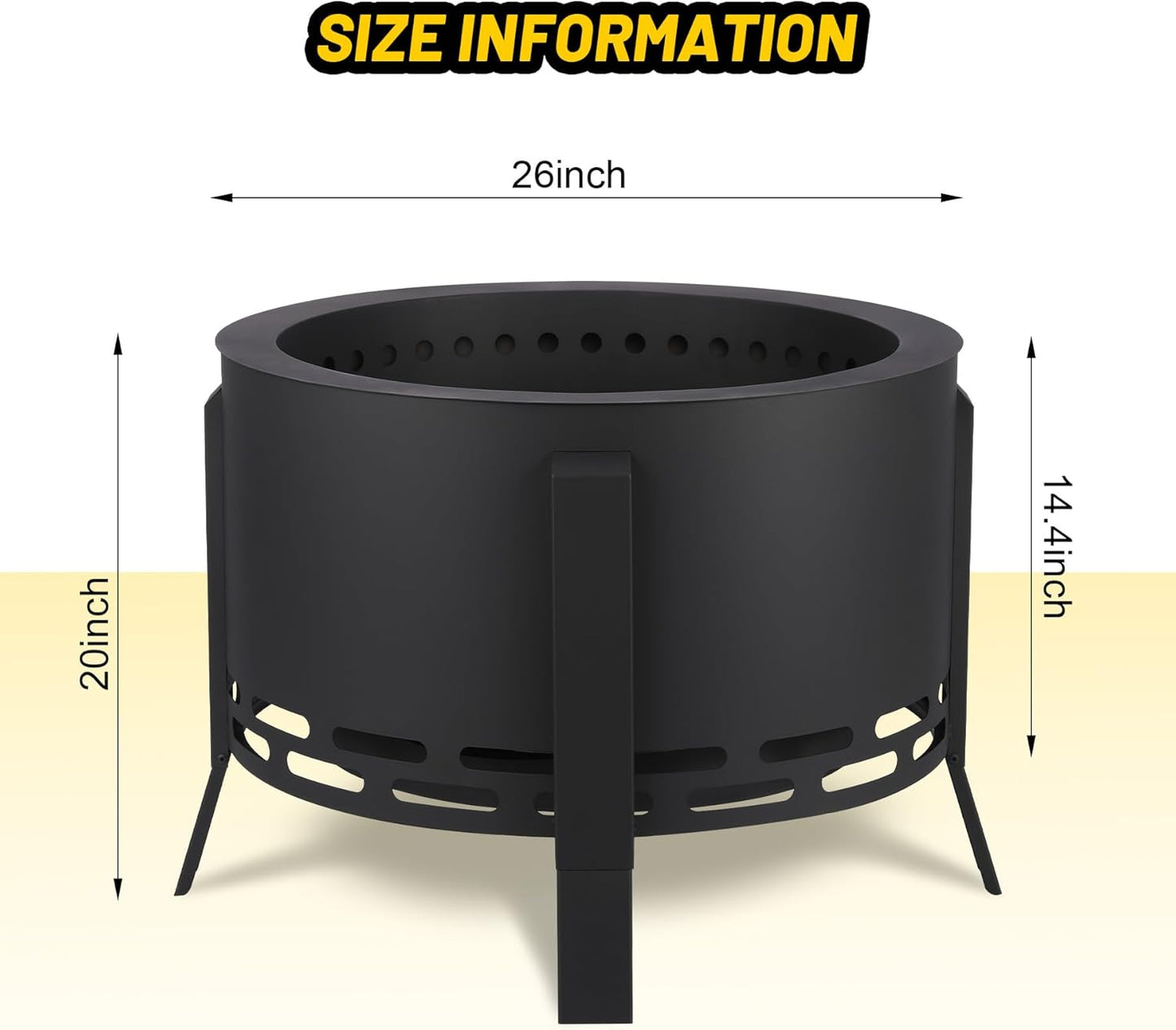 26" Smokeless Fire Pit with Ash Tray Base,Smokeless Outdoor Firepits with Adjustable Foot&Fire Poker,Firepit with Dust Bag,Outdoor Fire Pits for BBQ,Bonfire,Camping