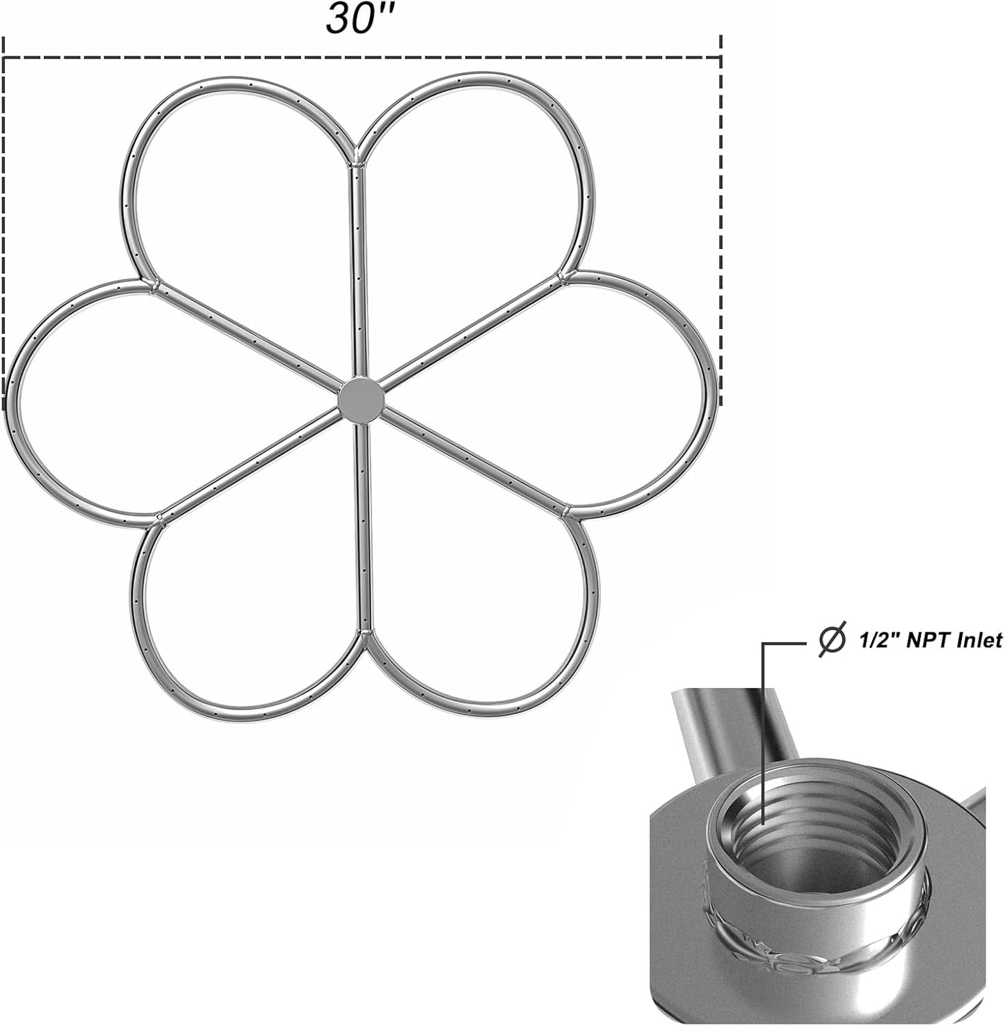 Skyflame 30-Inch 304 Stainless Steel Fire Pit Burner, Flower-Shape Burner Ring for Fire Pit, Natural Gas & Propane Fireplace, Max BTU 435K