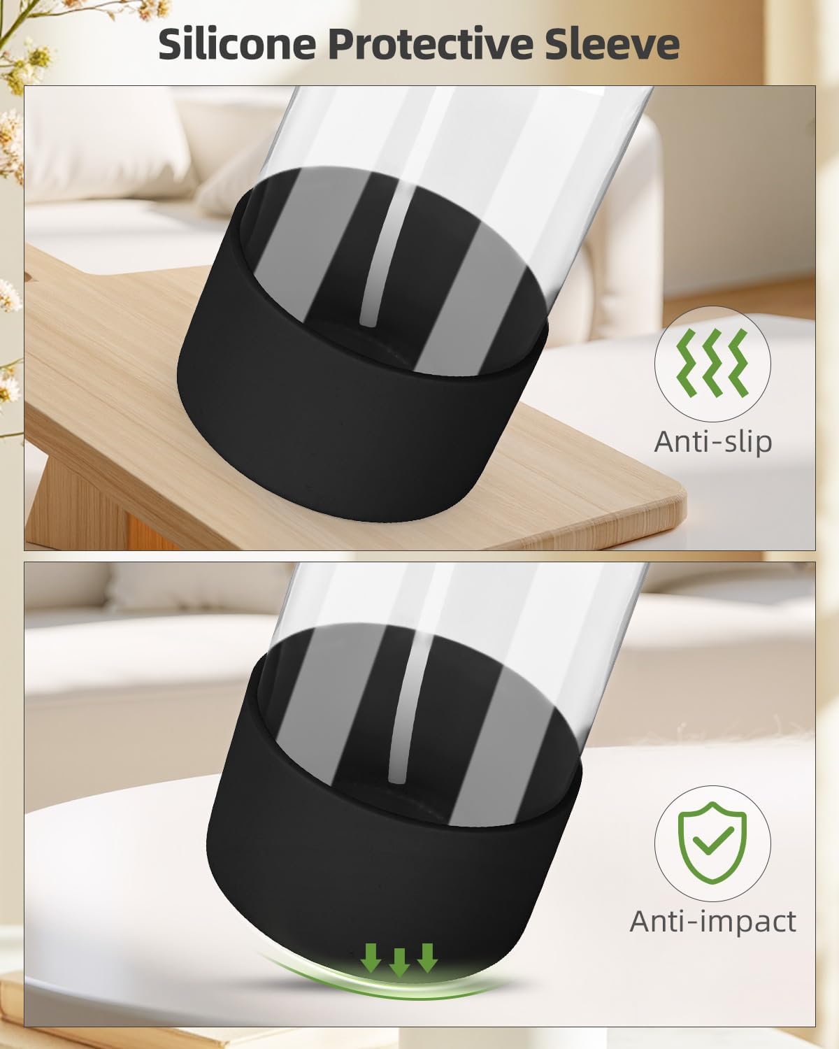 2 Pack Glass Spray Bottles 8 oz, Empty Refillable Containers with Silicone Sleeve Protection, Glass Spray Bottles for Cleaning Solutions, Hair and Plants with Adjustable Nozzles Black&White