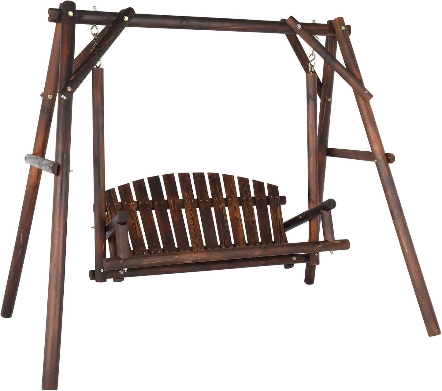 VINGLI Heavy Duty 880 LBS Wooden Patio Porch Swing with A-Frame Stand, Hanging Swing Bench Chair with Frame for Outside, Yard, Garden (Rustic Sequoia Dusk)